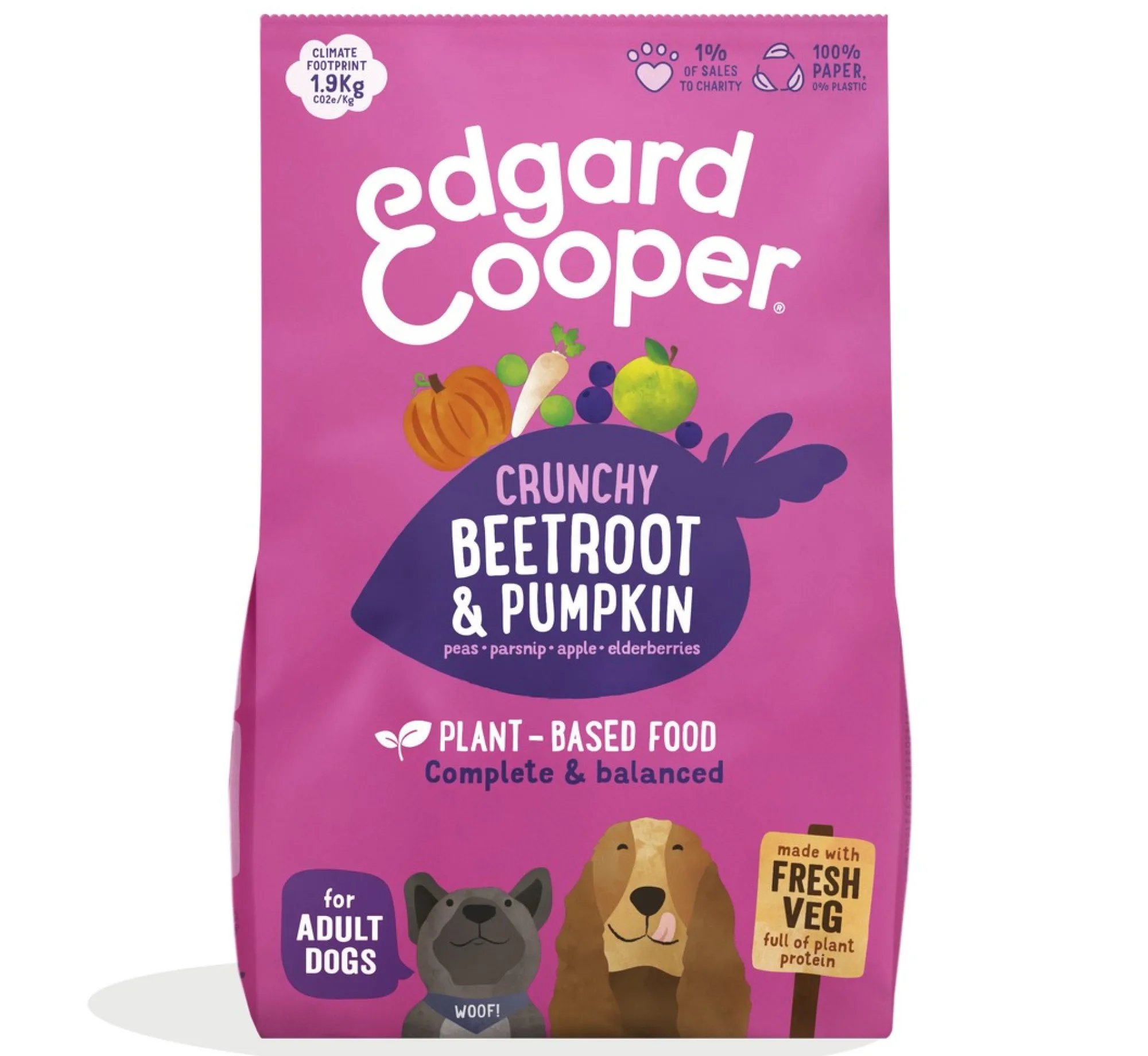 Hond Voeding|ohgreen Edgard & cooper, hondenbrokken voor adult plant based bieten, 1kg