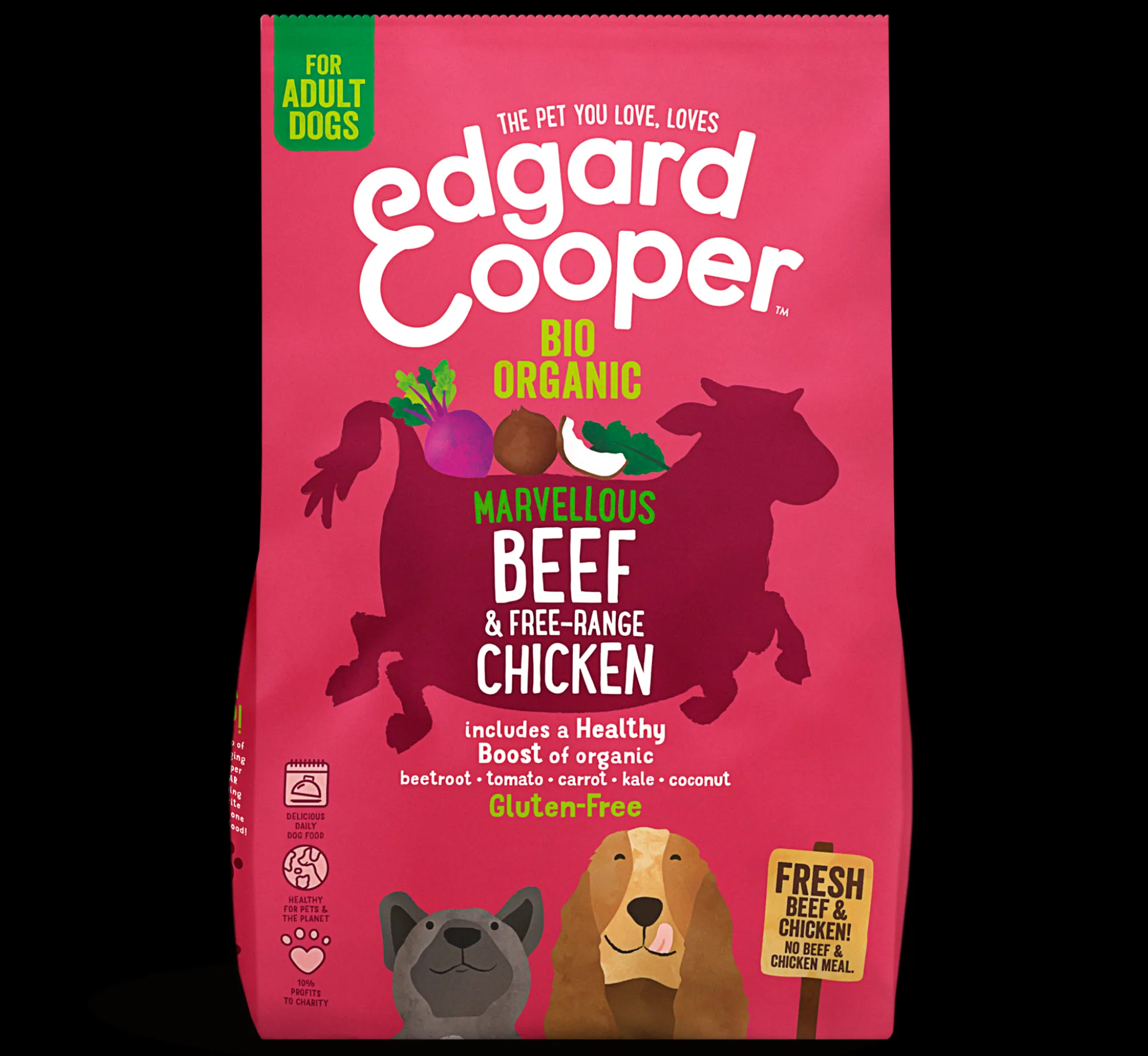 Hond Voeding|ohgreen Edgard & cooper, hondenbrokken voor adult met rund en kip, 700g