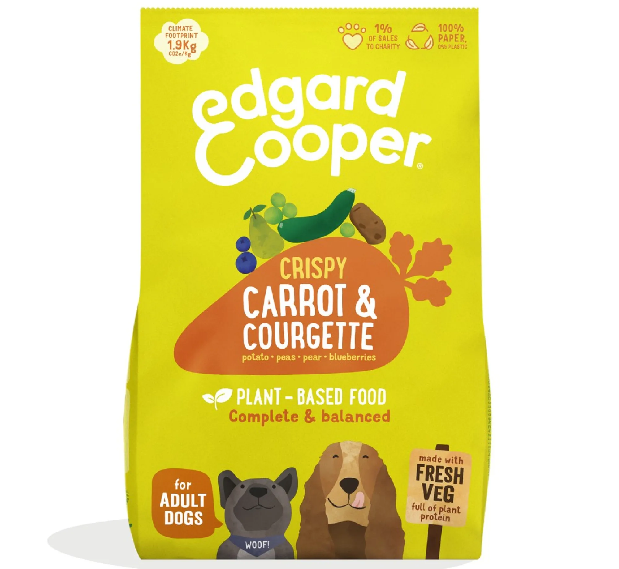 Hond Voeding|ohgreen Edgard & cooper, hondenbrokken voor adult plant based wortel, 1kg