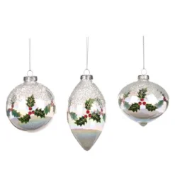 Kerstballen|ohgreen Glazen bal met geplet hulst/besmotief