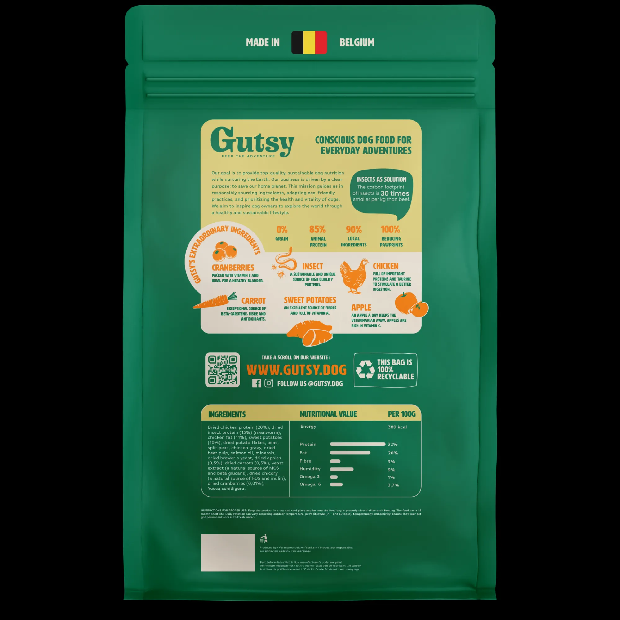 Hond Voeding|ohgreen Hondenbrokken kip en insect 2kg puppy