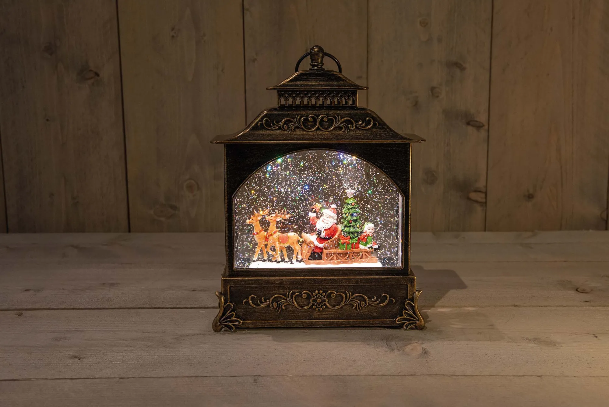 Deco Verlichting Binnen|ohgreen Led lantaarn kerstman glitterwater