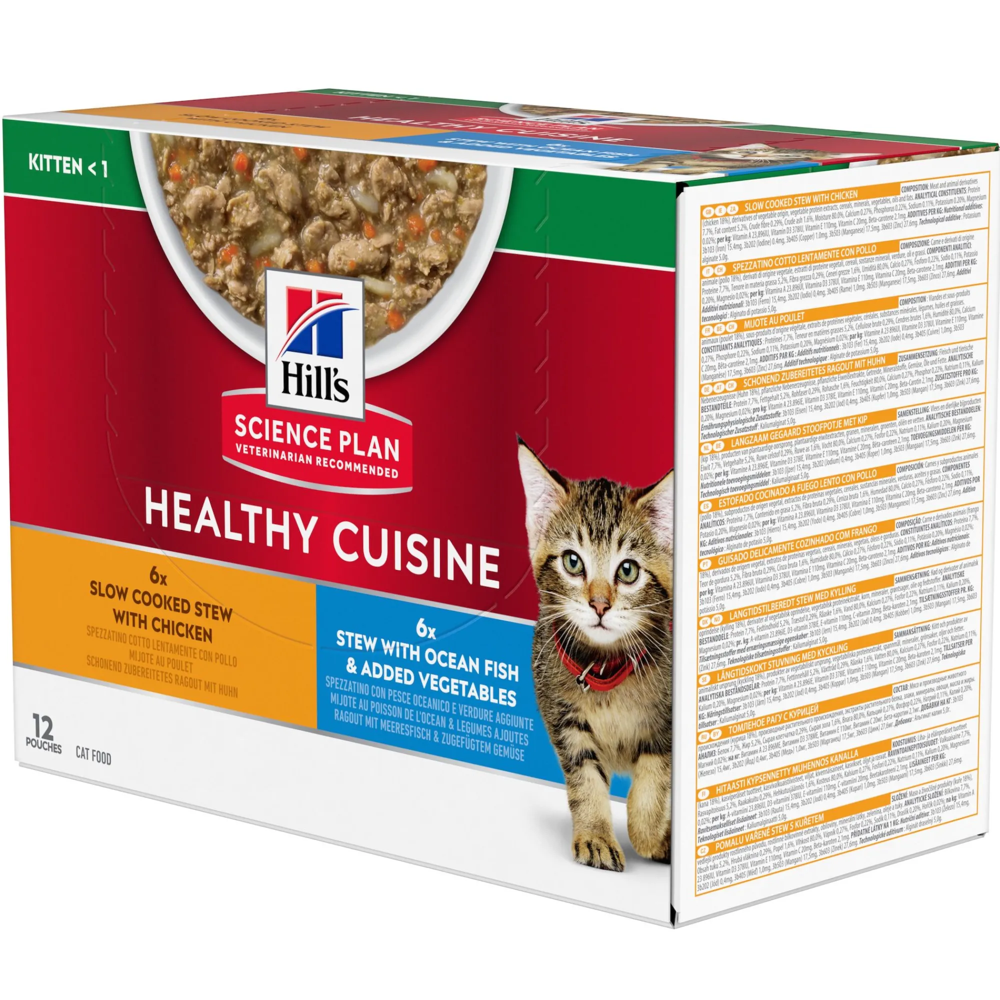 Kat Voeding|ohgreen Natvoer voor katten hill's science plan healthy cuisine kitten stoofpotje met kip en toegevoegde groenten, met zalm en toegevoegde groenten multipack 12x80g