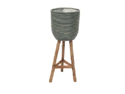 Potten En Vazen|ohgreen Pot stripe wooden legs green d25h64cm