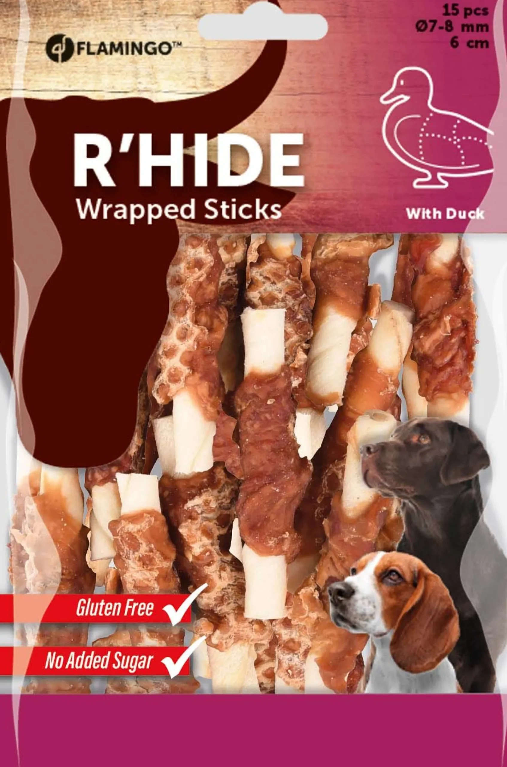 Hond Voeding|ohgreen R'hide duck wrapped stick 7/8mm 6cm 15st 100gr
