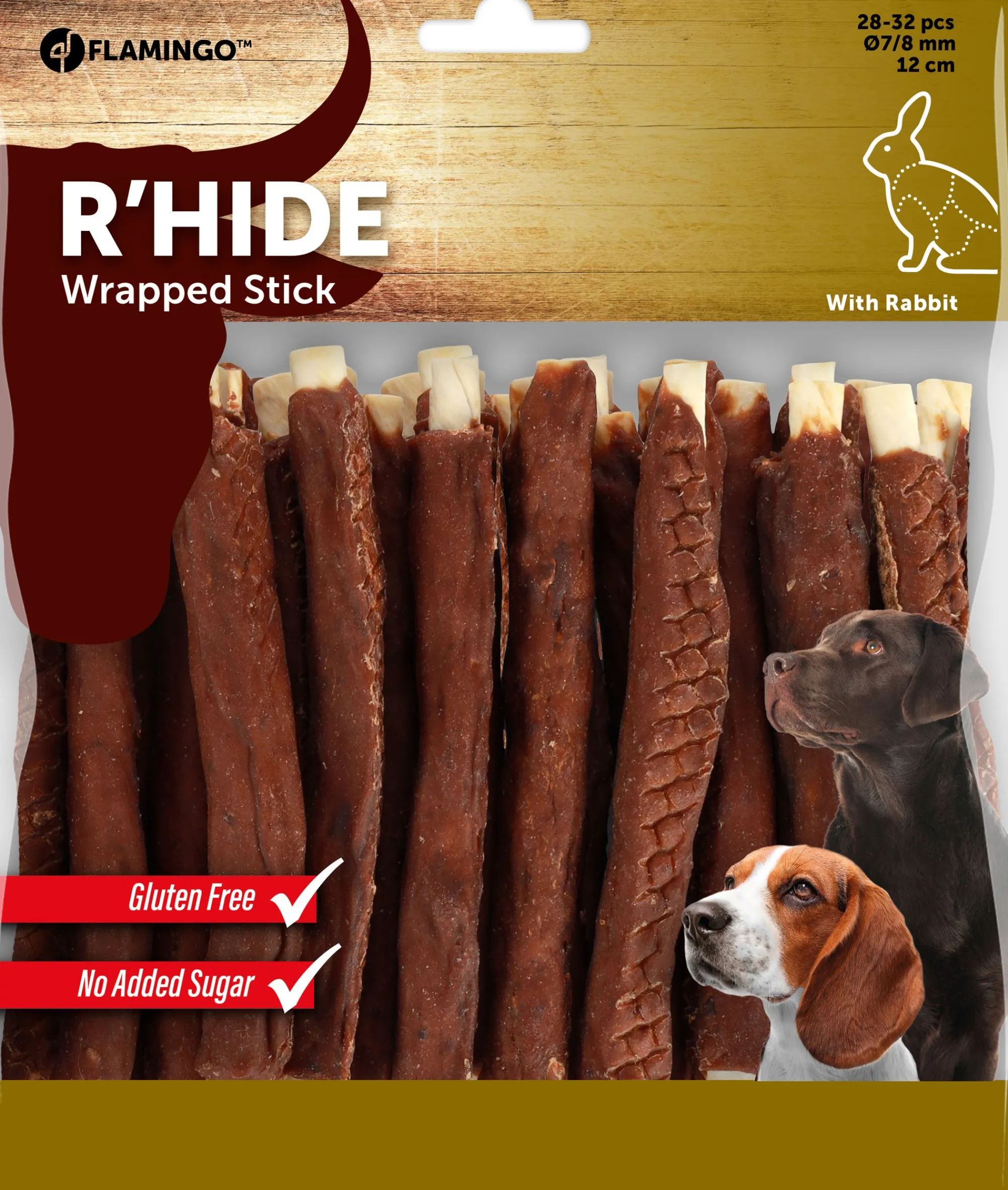 Hond Voeding|ohgreen R'hide stokjes omwikkeld met konijn 7/8mm 12cm 28-32st 350gr