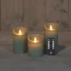 Deco Verlichting Binnen|ohgreen Set van 3 rustieke wax led kaarsen met bewegende vlam jade groen