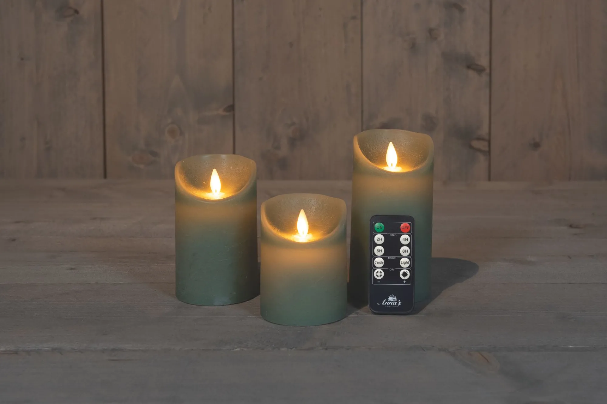 Deco Verlichting Binnen|ohgreen Set van 3 rustieke wax led kaarsen met bewegende vlam jade groen