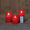 Deco Verlichting Binnen|ohgreen Set van 3 rustieke wax led kaarsen met bewegende vlam rood