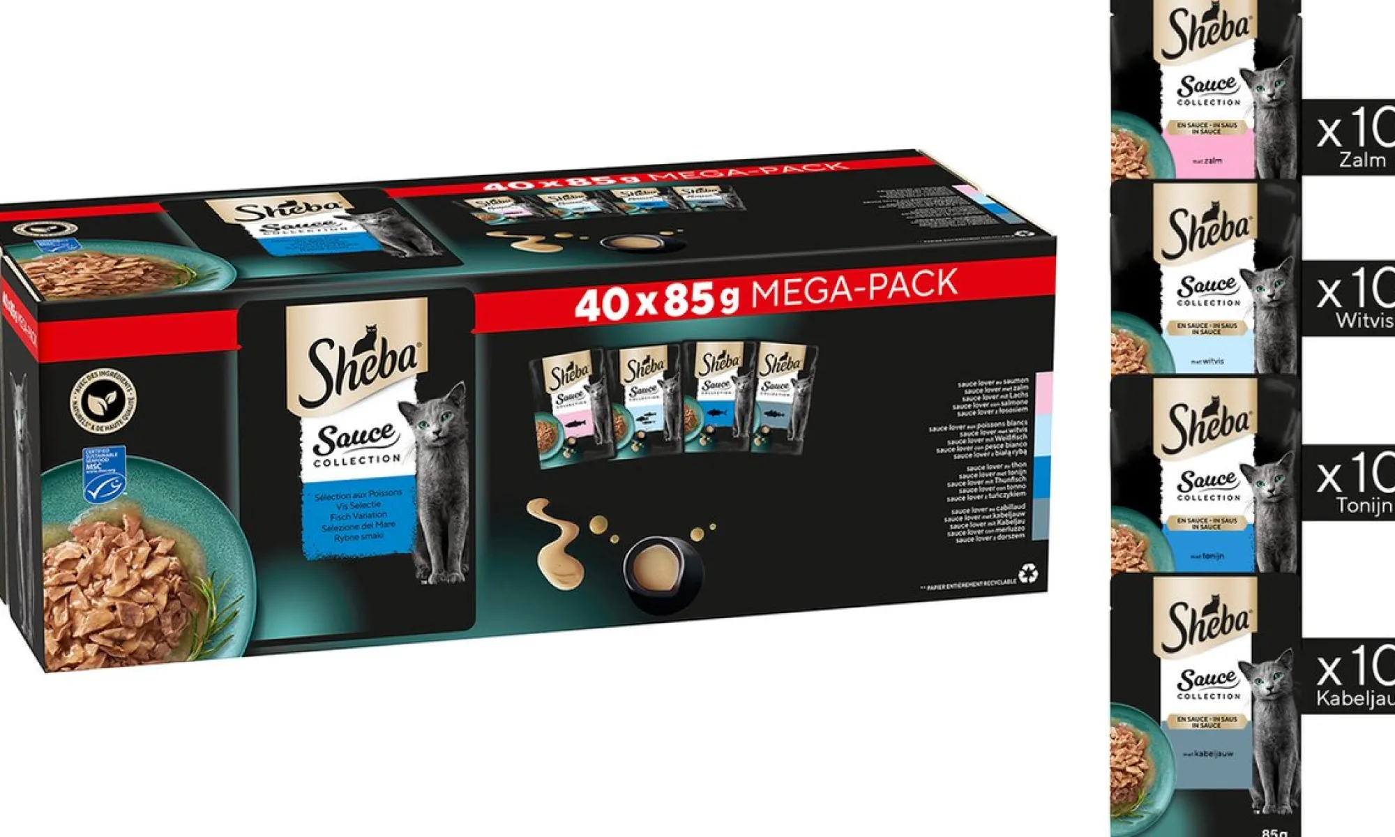 Kat Voeding|ohgreen Sheba Kattenvoer - Sauce Collection - Vis Selectie - 40x85g Mega-Pack