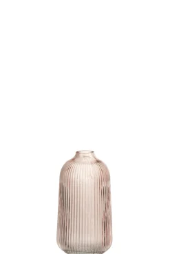 Potten En Vazen|ohgreen Vaas ribbels hoog glas roze (9x9x18cm)