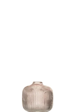 Potten En Vazen|ohgreen Vaas ribbels laag glas roze (11x11x11cm)